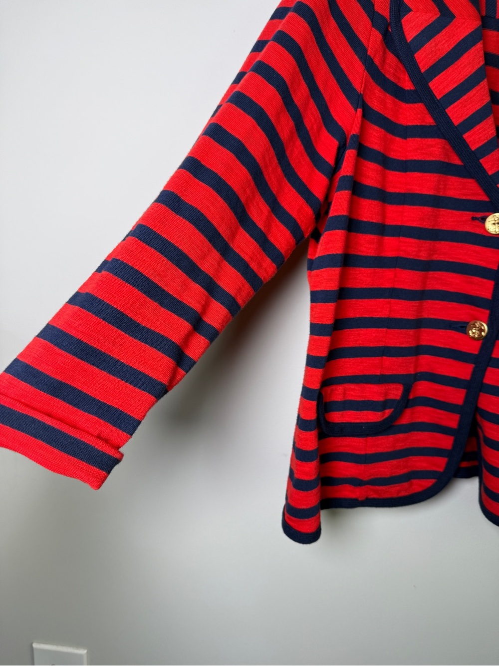 Cabi Red Navy Striped Cotton Button Blazer Nautical July 4 Coastal Preppy Size L - Picture 3 of 7